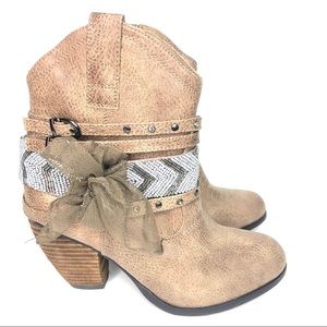 Not Rated Tan Ankle Boots with Bow and Studs